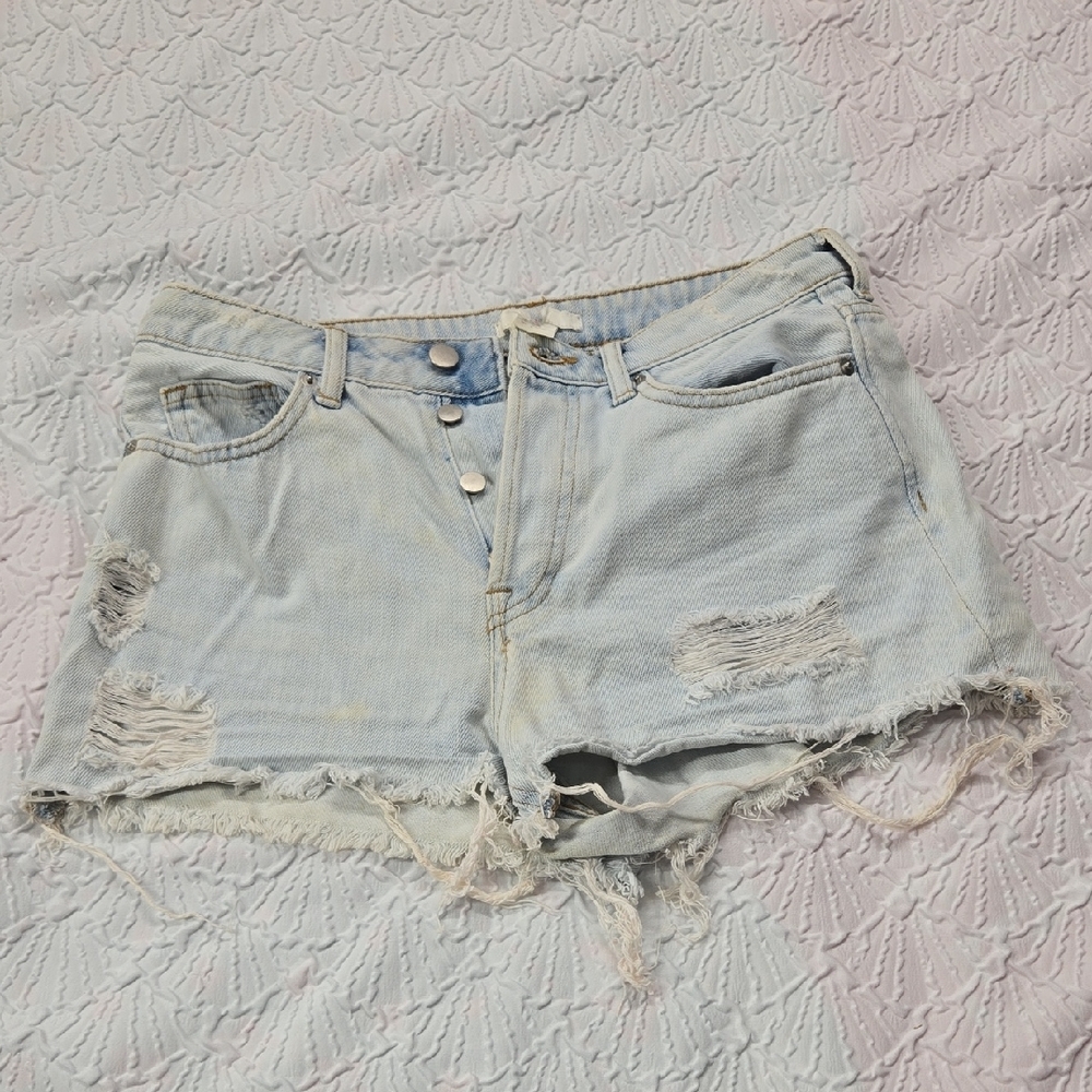 H&M Light Blue Distressed Denim Jean Shorts